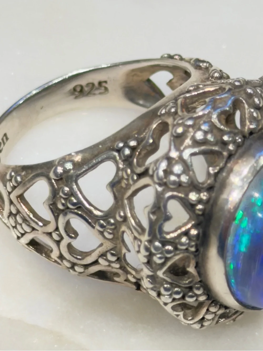 Opal-Look Filigree Statement Ring in Blue-Green